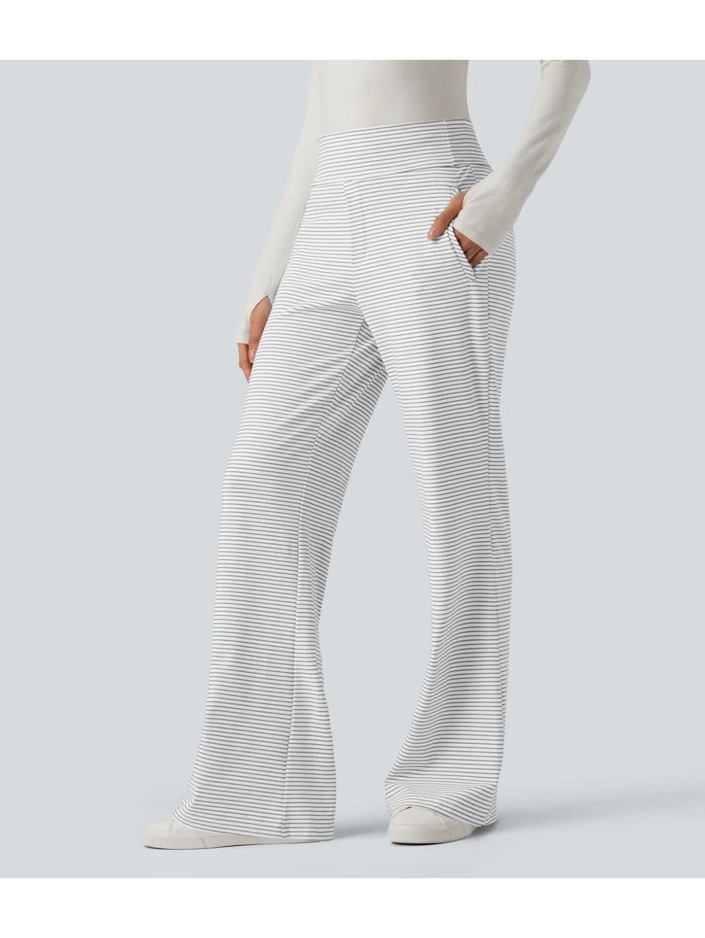 Halara Mid Rise Stripes Work Flare Pants Zip Pockets Zebra Ripple Size XS